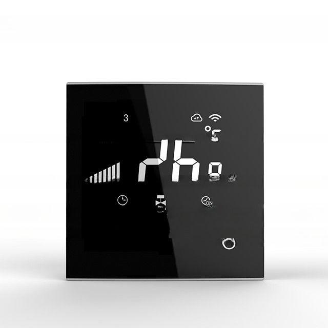 Pantalla táctil negra Tuya APP Termostato inteligente para el sistema de caldera de 24VAC/110VAC/220VAC